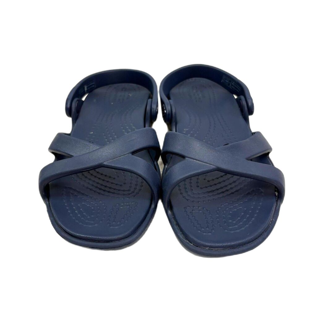 Crocs Dual Comfort Women's Meleen Crossband Navy Strappy Sandals Size 5 EUC